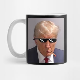 Trump Mugshot with Meme Glasses Mug